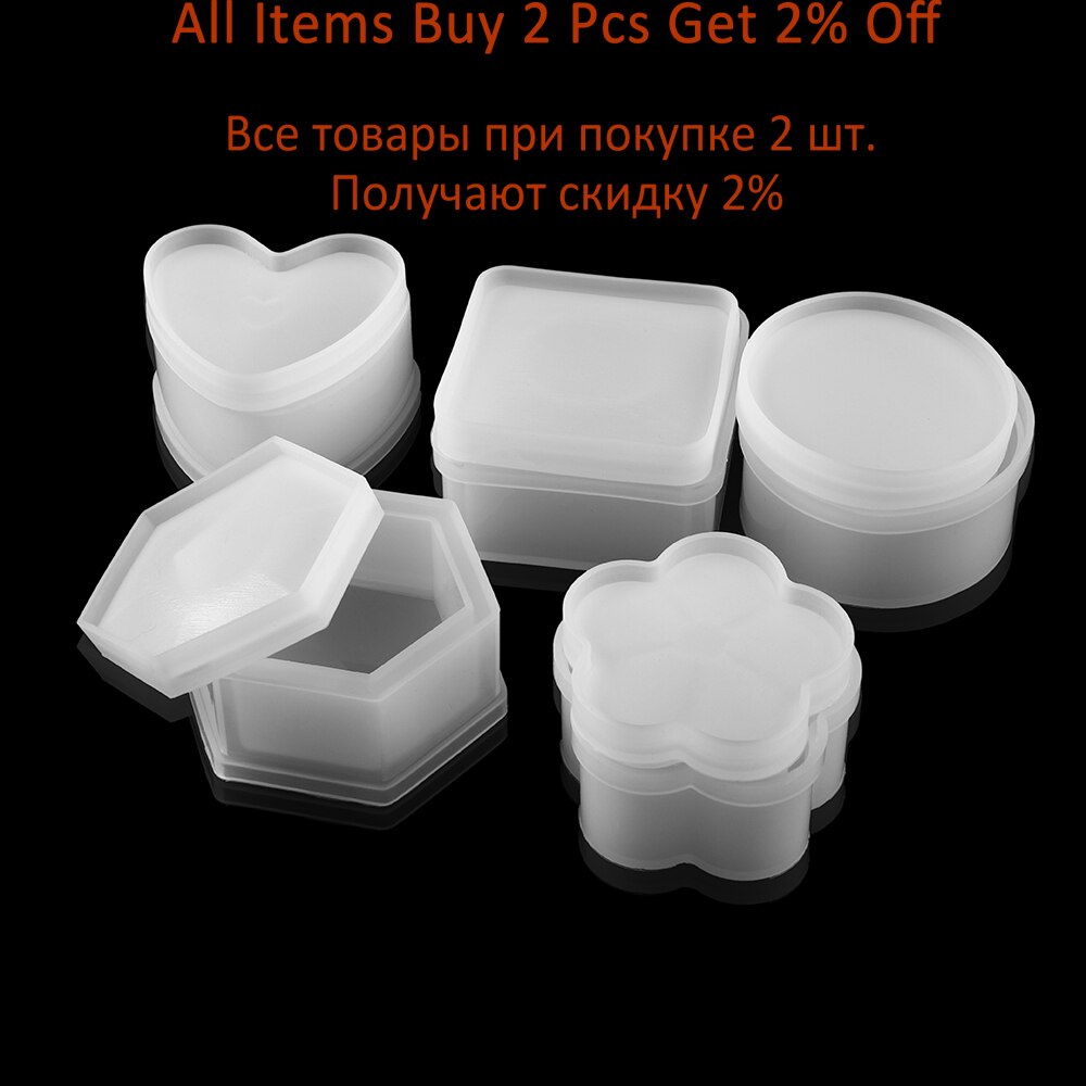 Caja de almacenamiento redonda de corazón, moldes de silicona cuadrados de cristal, molde de resina epoxi, caja de baratijas para manualidades DIY, herramientas de almacenamiento para fabricación de joyas
