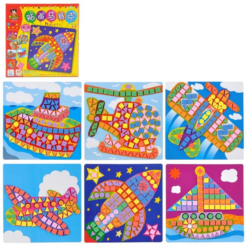 Mosaicos adhesivos 3D de goma EVA para niños, juguetes educativos portátiles hechos de papel duradero, pegatina de espuma artesanal de dibujos animados, 6,69x6,69 pulgadas, 85DE: Transport series har