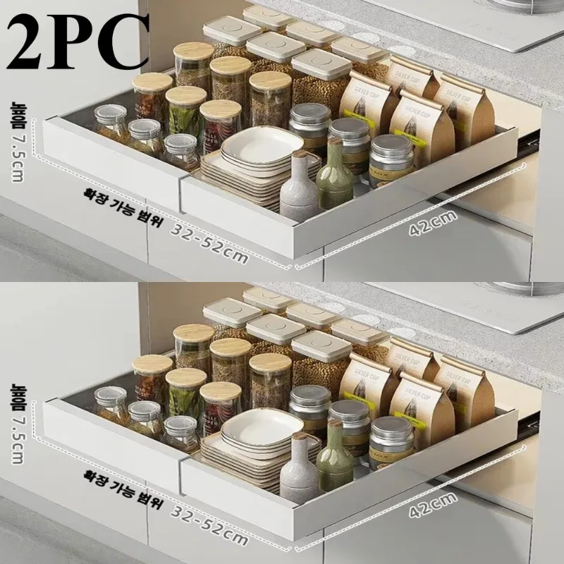 1/2pc skalerbare udtræksreoler til køkken med glideskinner, skuffetype opbevaringsbakke, krydderiboksopbevaringsstativ, skabe, arrangør: Grøn