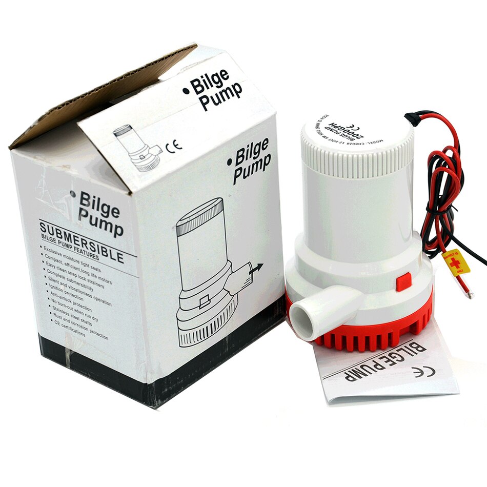 Large flow dc 12v/24v submersible boat water pump,bilge pump 2000GPH electric water pump for boats accessories marin