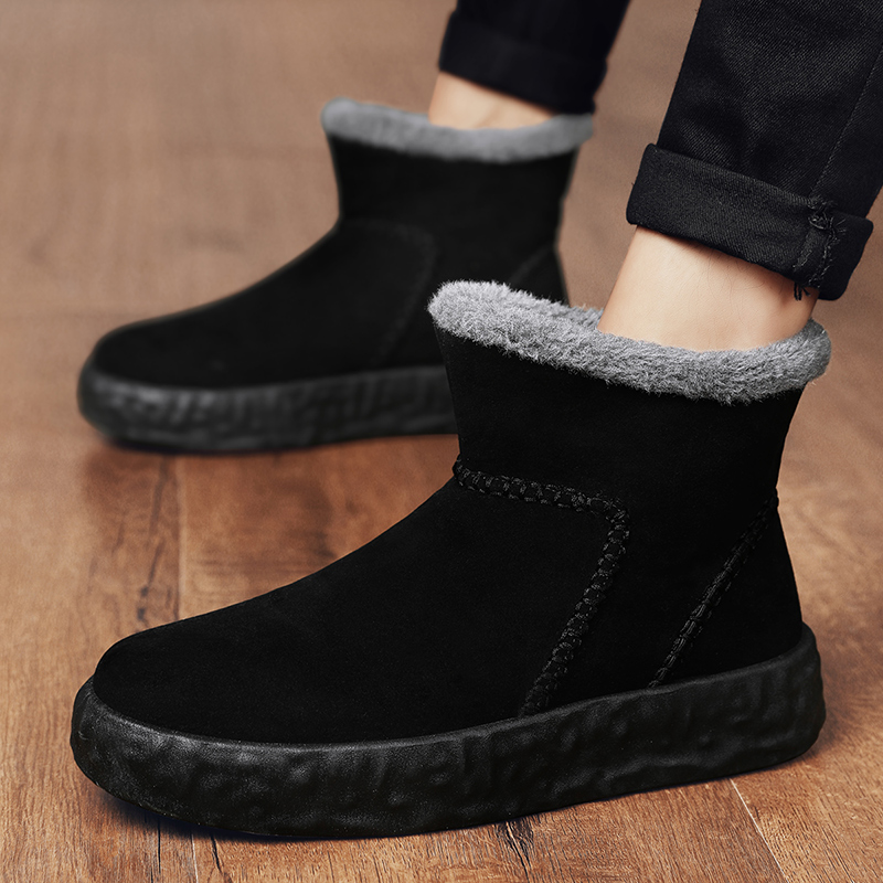 Stivali da uomo invernali con lacci stivali da neve in pelliccia calda stivaletti pelosi in pelle scamosciata impermeabili scarpe da uomo in peluche Fluff scarpe da esterno