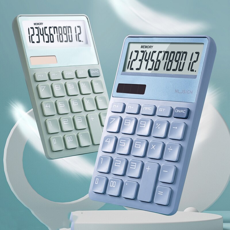 Nusige – calculatrice solaire pour bureau, affichage à 12 chiffres, double alimentation, écran large, bouton de , léger et fin