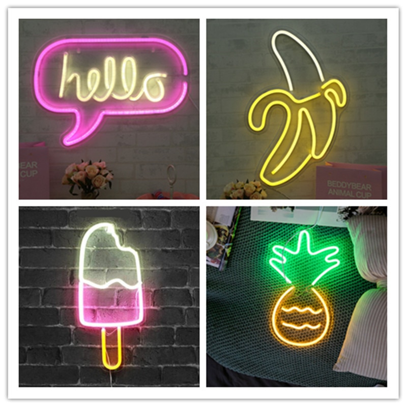 Led Neon Licht Neon Sign Met Panel Lampen Neon Geel Kerst Party Bar Art Decoratie Wandlampen Gebak Display