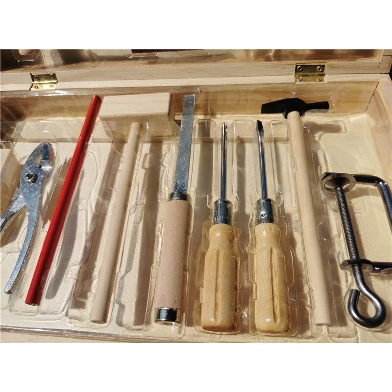 Boîte de menuisier en bois pour enfants, jouet pour faire semblant, jeu d&#39;outils en bois, marteau tournevis, apprentissage de compétences manuel