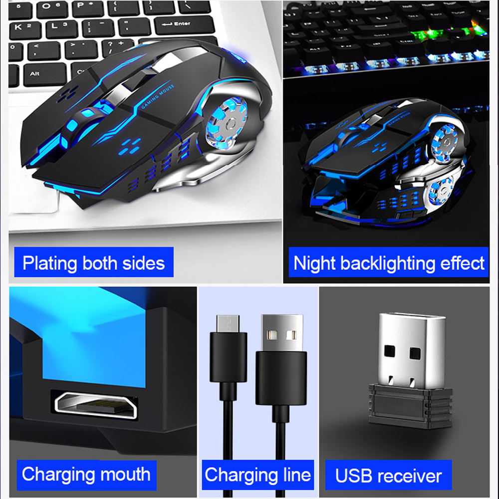 Aula Sc100 Wireless Silent Gaming Maus wiederauf ladbar 1600 dpi 7 Tasten ergonomische optische USB Mute Maus für PC Laptop Desktop