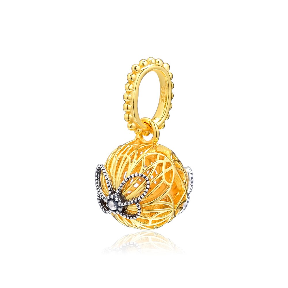 925 Sterling Silver Classic Golden Bee Charm Pendant Bracelet DIY Accessories Pendant: 2397