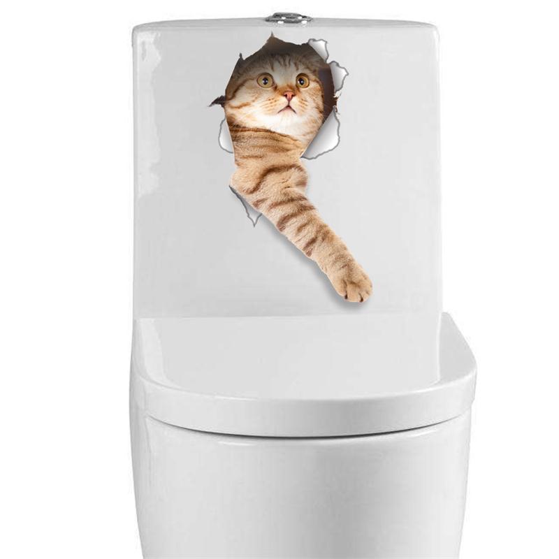 Kat Levendige 3D Vernield Schakelaar Muursticker Badkamer Wc Kicthen Decoratieve Decals Grappige Dieren Decor Poster PVC Muurschilderingen: D-14148