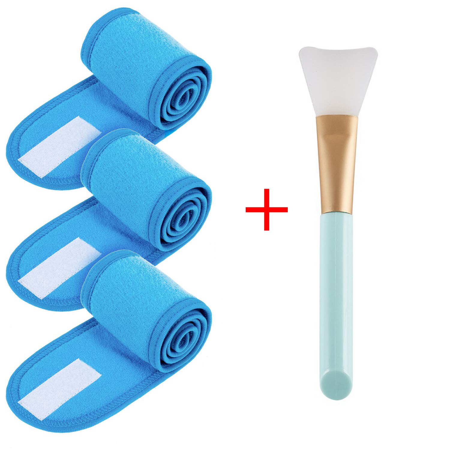 Diadema Facial ajustable con 1 Cepillo de mascarilla, accesorios de maquillaje para ducha, Spa, Yoga, lavado de cara, cosmética, 3 uds.: Blue