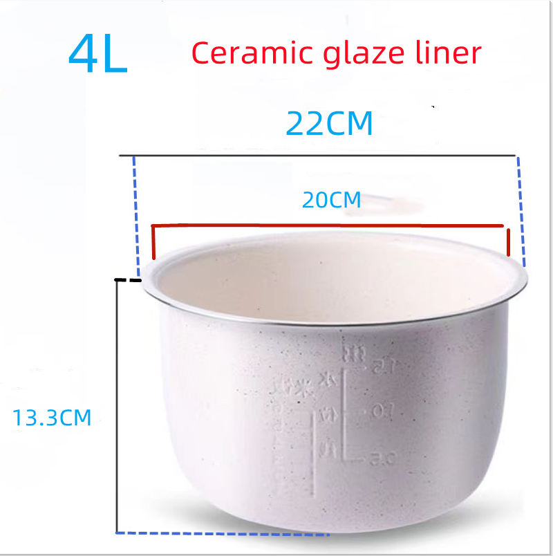 Stainless steel liner without coating ceramic glaze liner rice cooker rice cooker electric pressure cooker inner bowl 4L 5L 6L: Yellow