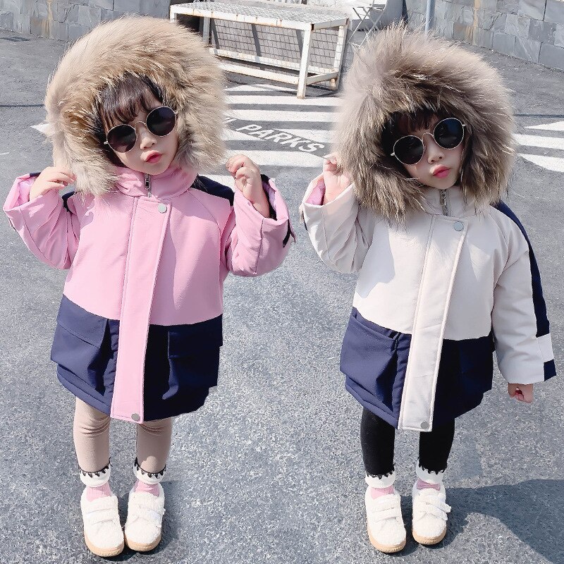 Jxysy donsjack voor meisjes, warme, bontkraag voor peuters, winterkleding voor meisjes, katoenen gewatteerde kleding voor kinderen, dikke katoenen gewatteerde jas