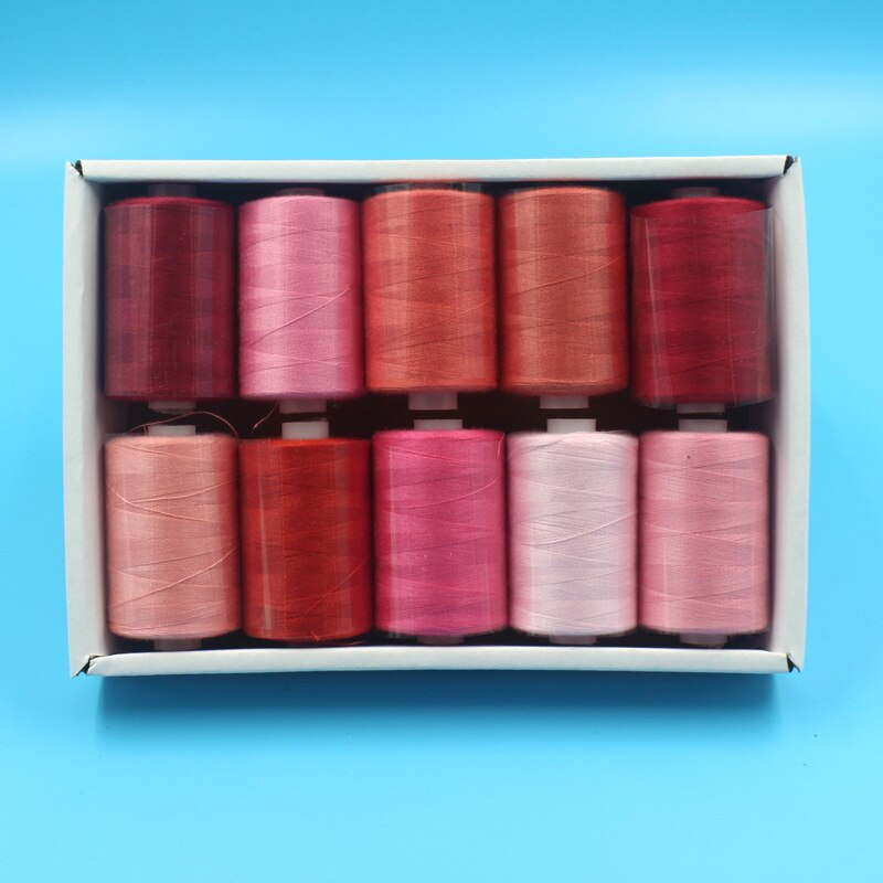 Hilo de coser 402 poliéster, 10 carretes/paquete, 1000 yardas/carrete para máquina de coser, costura a mano, costura multicolor: 01 Red