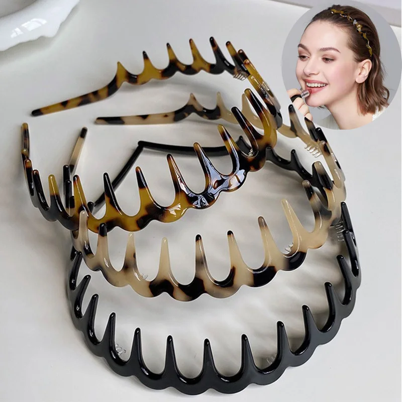 Diademas onduladas a la para mujer, bandas para el cabello antideslizantes dentadas de Color sólido, diademas deportivas para lavado de cara para niña, accesorios para el cabello