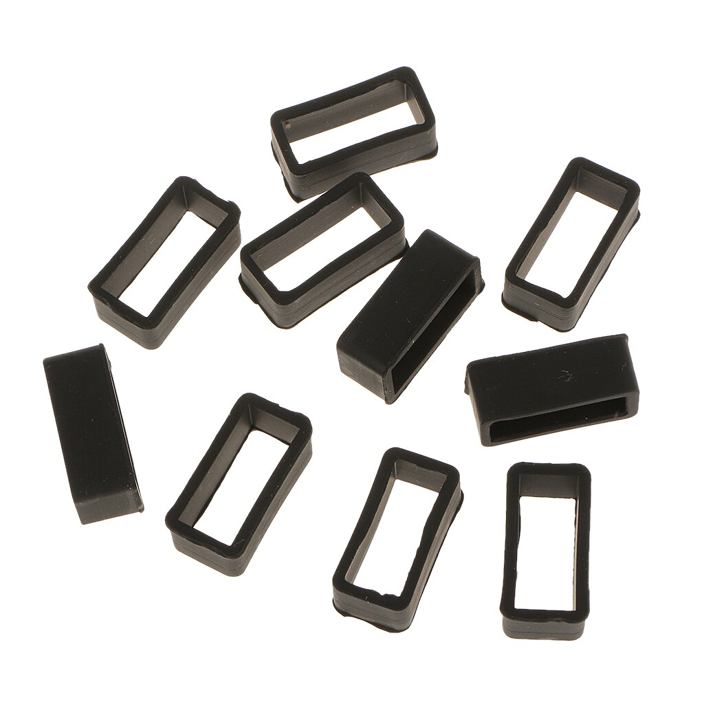 10 pièces montre bracelet boucle cerceau noir PVC Silicone caoutchouc boucle support de retenue 20mm: Black 18mm