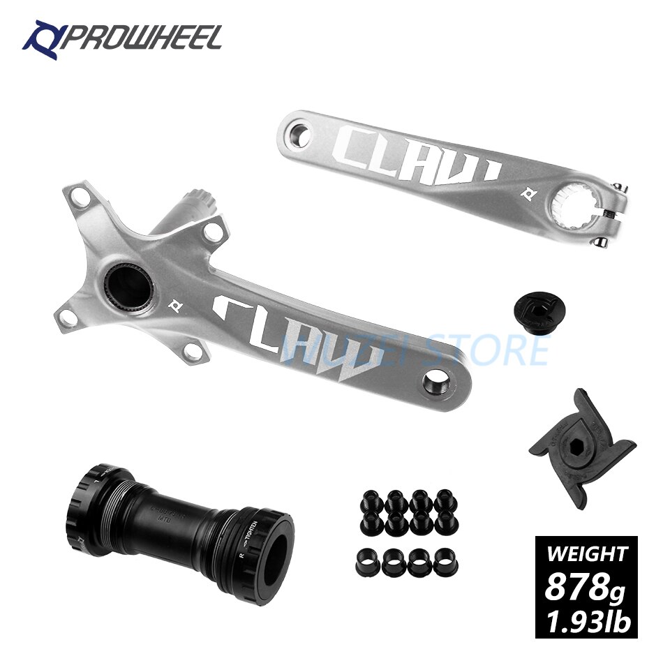 PROWHEEL 104BCD Mountain Bike Crankset Aluminum Alloy With Bottom 170mm 175mm MTB Bicycle Crank With axis 1x11Speed bike parts: Silver 170 and axis