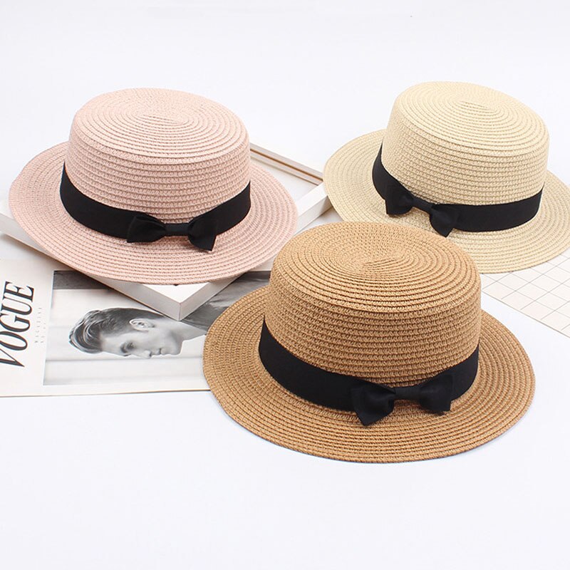 Chapeau de paille coréen Vintage pour femmes, rétro, nœud papillon, , protection solaire, chapeau de plage