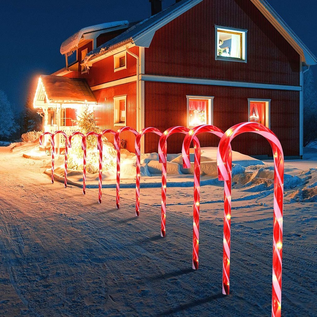 10 stk ledet julestokklys Gud jul sti gangvei lys til hjemmelampe juledekorasjon eu