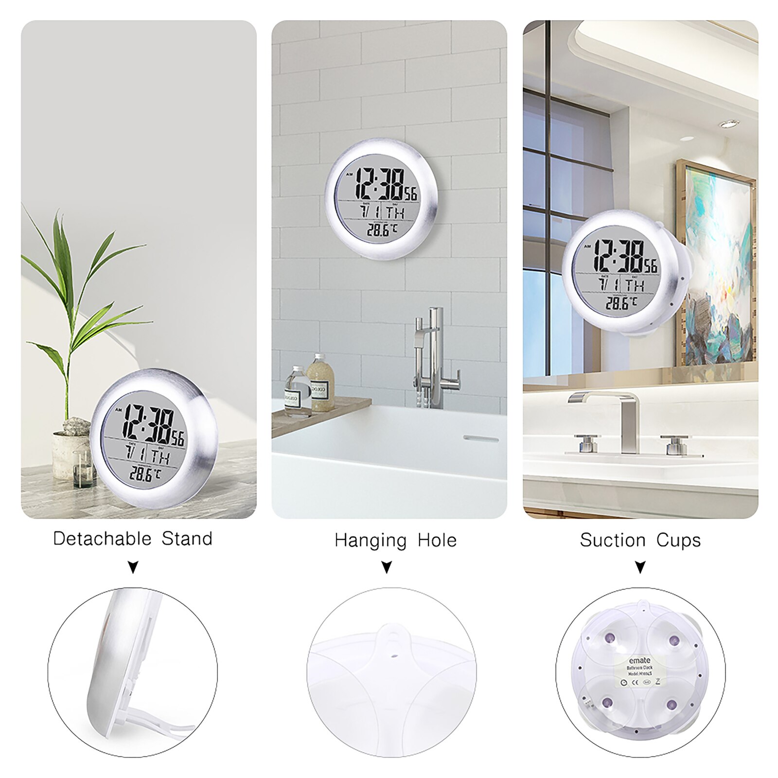 Bathroom Waterproof Clock Shower Hanging Clocks Timer Sensor Electronic Digital Clock With Sucker And Bracket Temperature Check