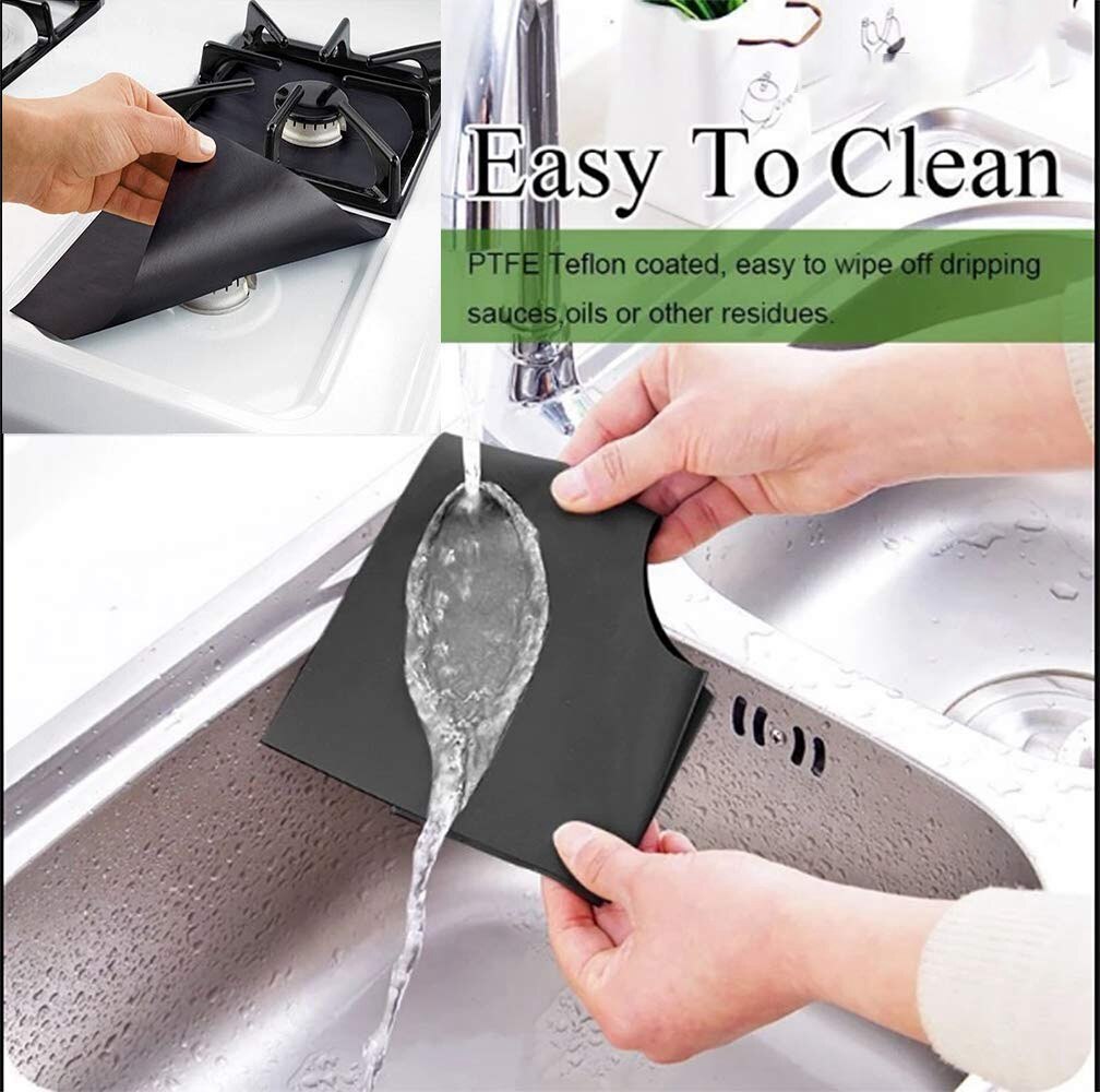Gas Stove Burner Liners - 0.3 Mm Thick Heavy Duty Ptfe Material, Non-Toxic, Non-Stick, Reversible And Reusable Stove Top Burne