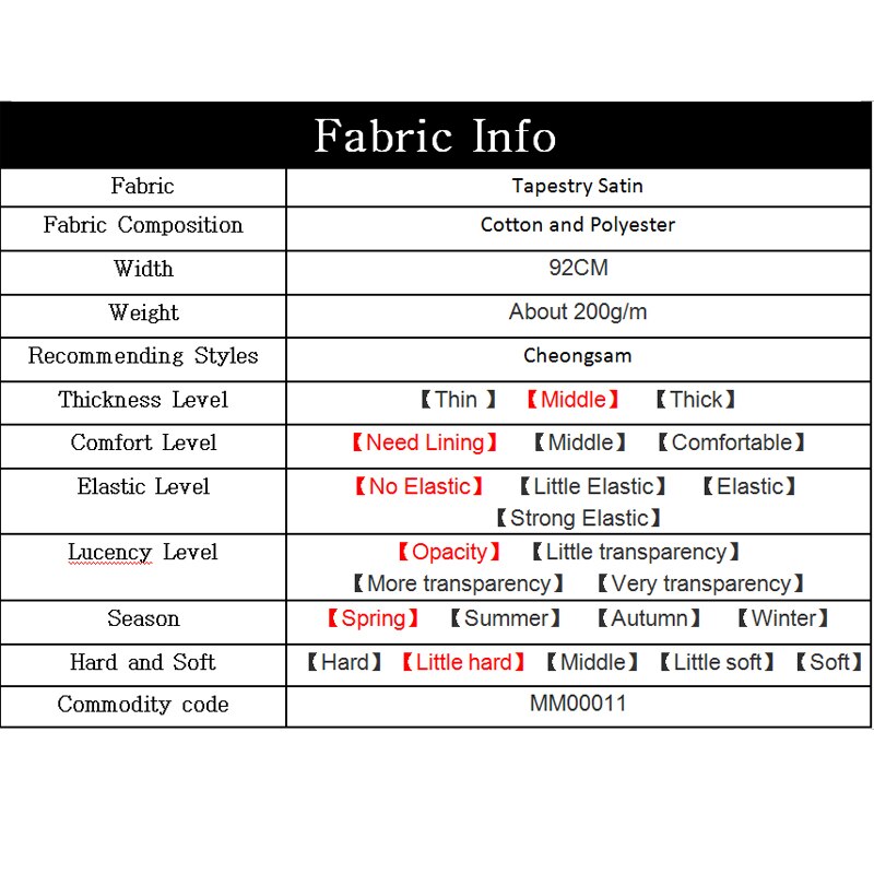 The Cloth Chinese Style’s Cheongsam Black Plum Blossom Tapestry Satin Garment Materials Spring DIY clothes fabrics