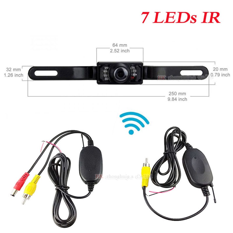 Trådlös 2.4 ghz sändare/mottagare set 12v med bilbackkamera backkamera 7 led ir mörkerseende parkeringshjälp
