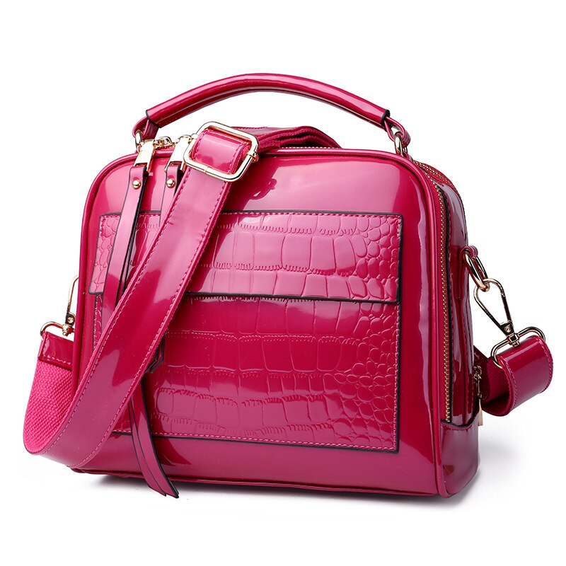 Nova moda de alta qualidade couro patente bolsa feminina senhoras corpo cruz mensageiro sacos ombro bolsas crossbody noite pa: Rosa