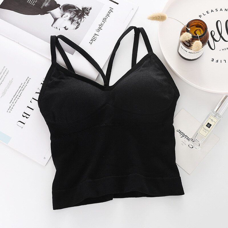 Women Sports Bra Padded Tops Solid Fitness Running Cropped Top Women Sportswear Gym Tank Tops Athletic Push Up Bras: Black