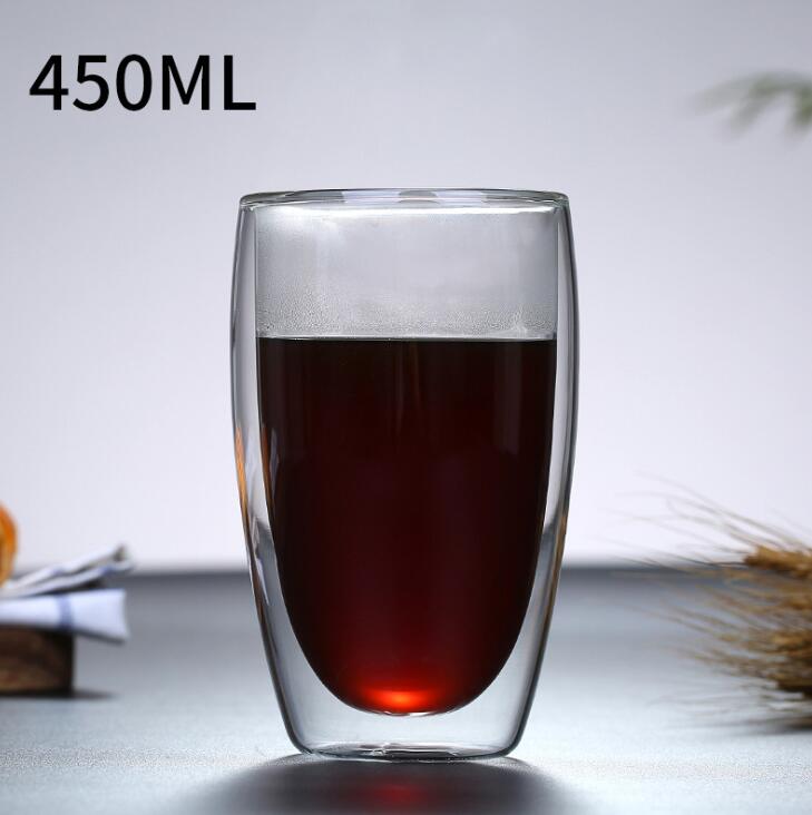 Heat Resistant Double Wall Glass Cup Beer Coffee Cups Drink Mug Tea Mugs Home Office Transparent Drinkware: A 450ml