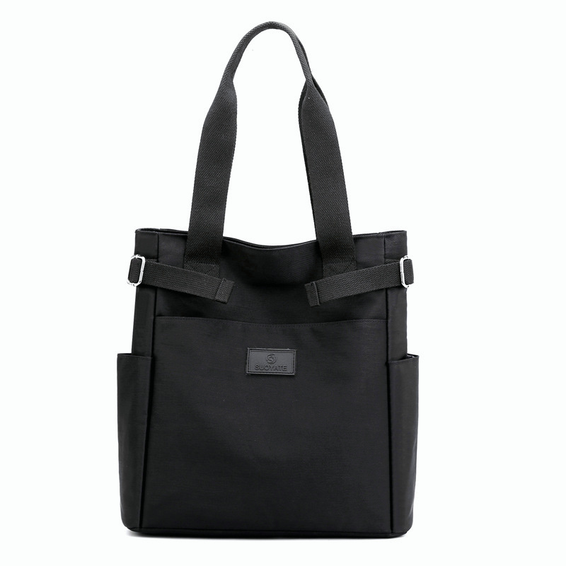 bolso de mano para mujer, bandolera púrpura, color sólido, gran capacidad, bolso de mano simple de nailon para estudiante: Negro