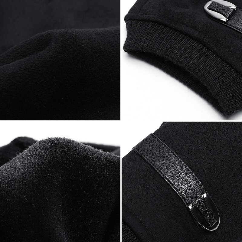 Guantes para conducir de gamuza para hombre, invierno, mantener el calor, además de terciopelo, pantalla gruesa, guantes de invierno a prueba de viento, cuenco de punto, boca, dedo completo