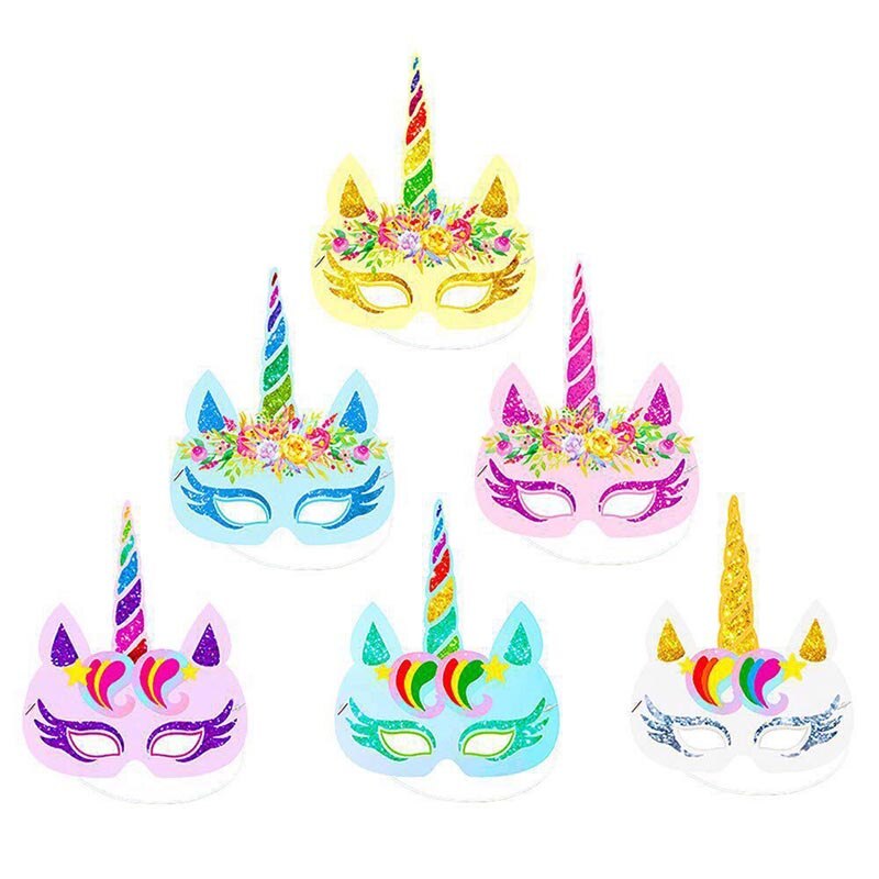 6 stk/parti enhjørning ansigtsmaske baby fest masker enhjørning tema ansigtsmasker enhjørning års fødselsdagsfest forsyninger farverig ansigtsmaske