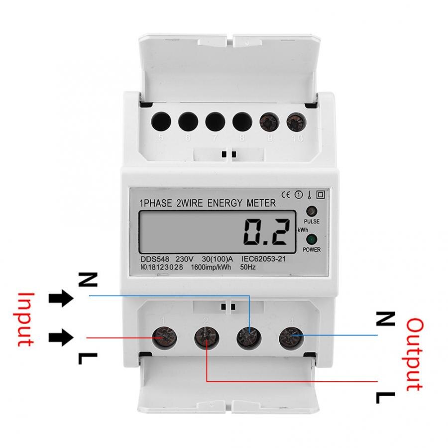 DDS548 Watt Hour Meter LCD Display Energy Meter Single Phase 230VAC Electric Power Meter