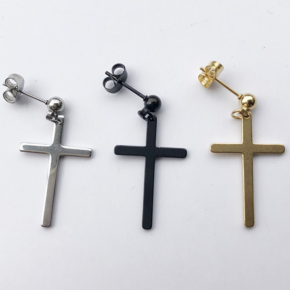1pc Schwarz Kreuz Ohrring Männer Titan Stahl Ohrringe Hipster Persönlichkeit Straße Tropfen/Baumeln Ohrringe Frauen Punk Stil
