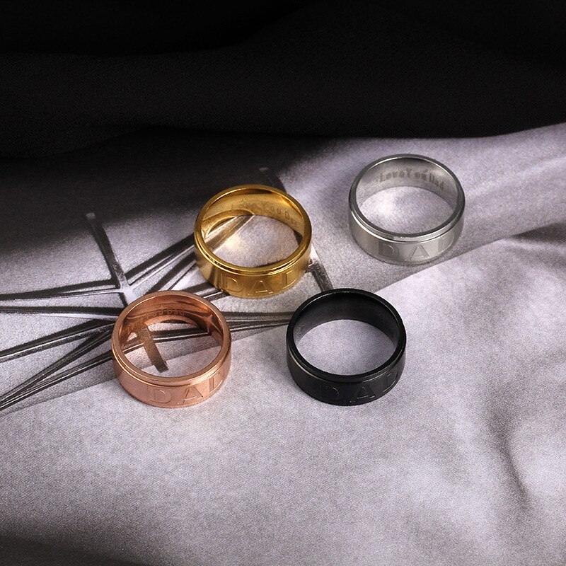 8Mm Stainless Steel Ring Men Silvery Letter Dad Rings Mens Jewelry Vintage Simple Ring Men Male Round Rings