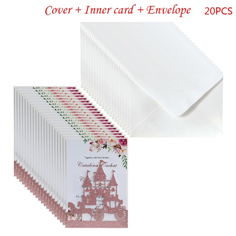 20x Wedding Invitations Card Glitter Hollow Castle Invite Envelope Bridal Shower A9LB