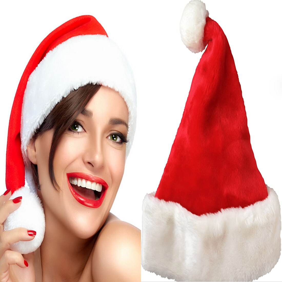 Met pluchen rand kerstman muts pluizige kerstman muts kerstversiering kerstfeest hoed kerstman verkleedhoed bontbal
