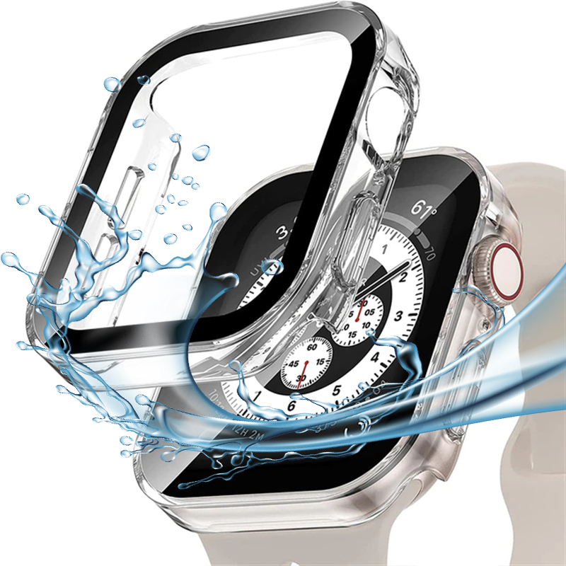 Gehard glazen behuizing voor Apple Watch 45 mm 41 mm 44 mm 40 mm Screenprotector Cover Waterdichte harde bumper iWatch-serie 4 5 SE 6 7 8: WHITE / 2-3.9 Inches