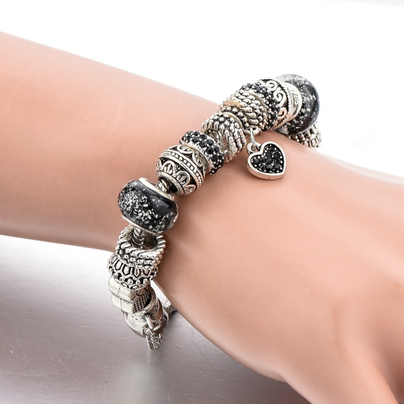 ATTRACTTO Black Charm love Bracelets & Bangles Bead s Bracelets For Women Jewelry Original Pulsera Bracelet SBR160293