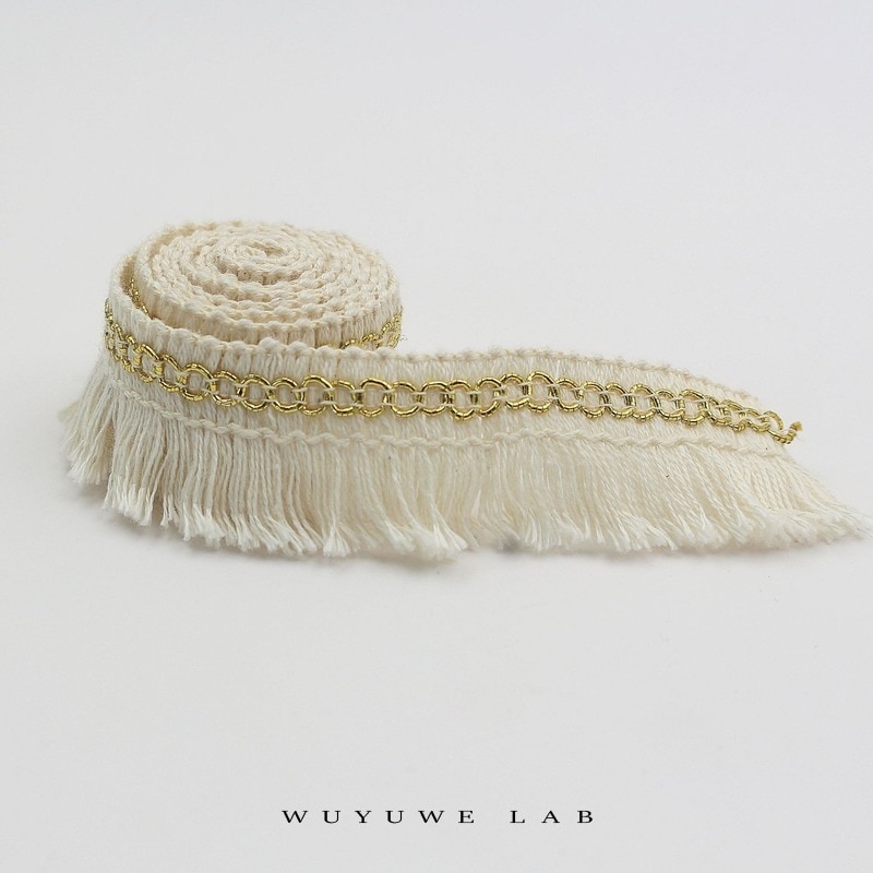 Tira de hilo de algodón Beige grueso de 5M, flecos de encaje dorado, recorte de ropa DIY, accesorios de ropa, almohada, cortina, decoración, 2,8 cm