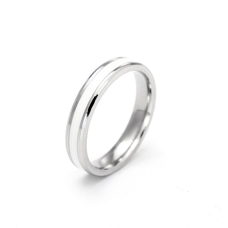 Minimalistische Zwart Wit Kleur Olie Wedding Bands Ring Voor Vrouwen Mannen Sieraden 4/6 Mm Rvs Engagement Paar ring Anniversa: 6 / 4mm White