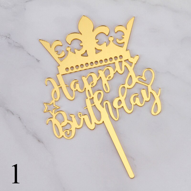 Mirror Acrylic Cake Topper Cute Crown Happy Birthday Letters Cake Topper For Kids Birthday Cake Decor Baby Shower Cake Topper: 1