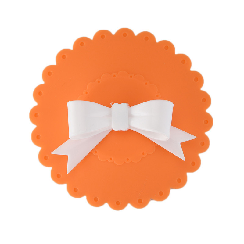 Søt gjenbrukbart kopplokk med bowknot silikon anti-støvskål deksel termisk isolasjon kopp tetninger glass krus dekker drinkware deler: Oransje