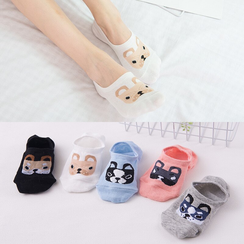 5 Paar Baumwoll-Knöchelsocken - Damen Low Cut Unsichtbare Bootssocken - Cartoon Tiermotiv: K