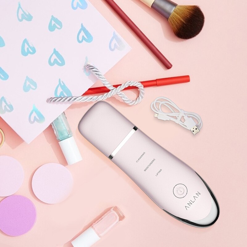 Anlan ultralyd ion rensing blackhead massasje hudscrubber peeling spade ansikts porerens maskin hudscrubber spatel