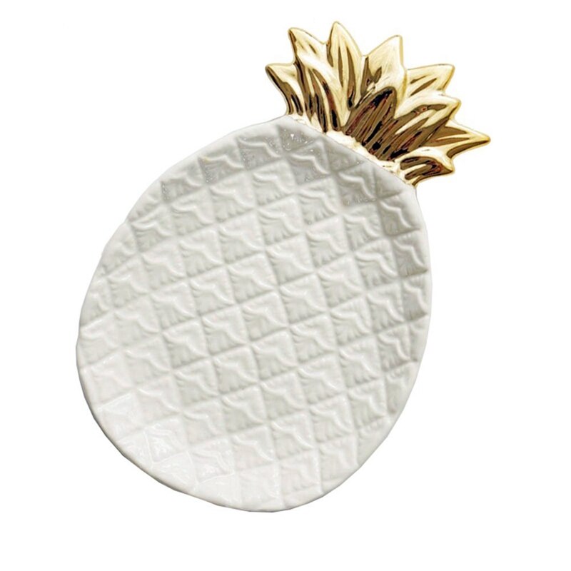 Bandeja de almacenamiento de cerámica de piña, paleta de joyería de piña, paleta de comida, plato para frutos secos, Plato decorativo para el hogar, blanco: Default Title