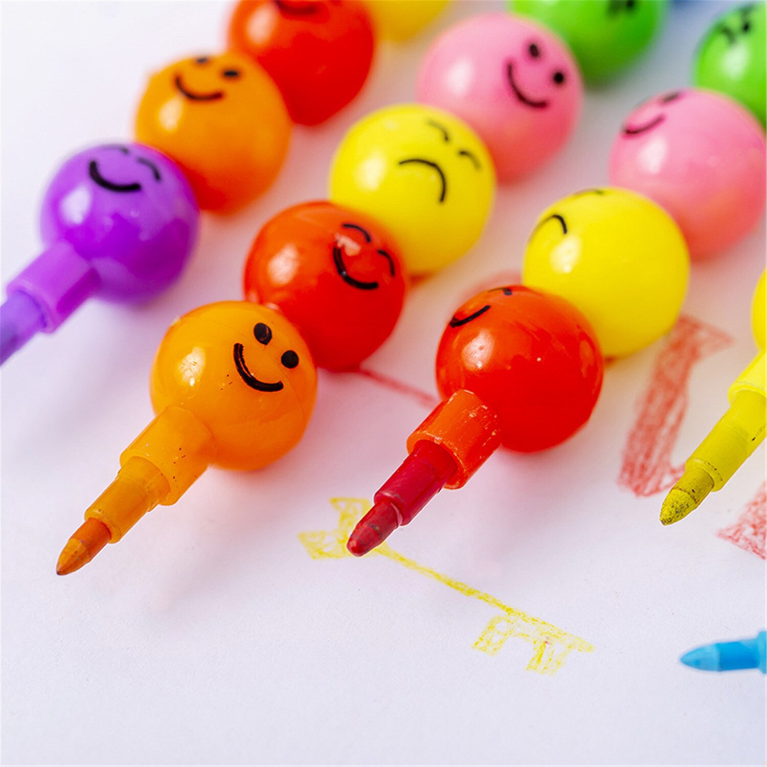 7 färger kritor tecknad smiley ansikte uttryck godis kalebass pumpa barn studenter måla brevpapper skolmaterial