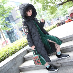 -30 ℃ Russian winter Girls cotton Outwear Coat Kids Lengthen long section coat big children thicking cotton jacket: Black / 13