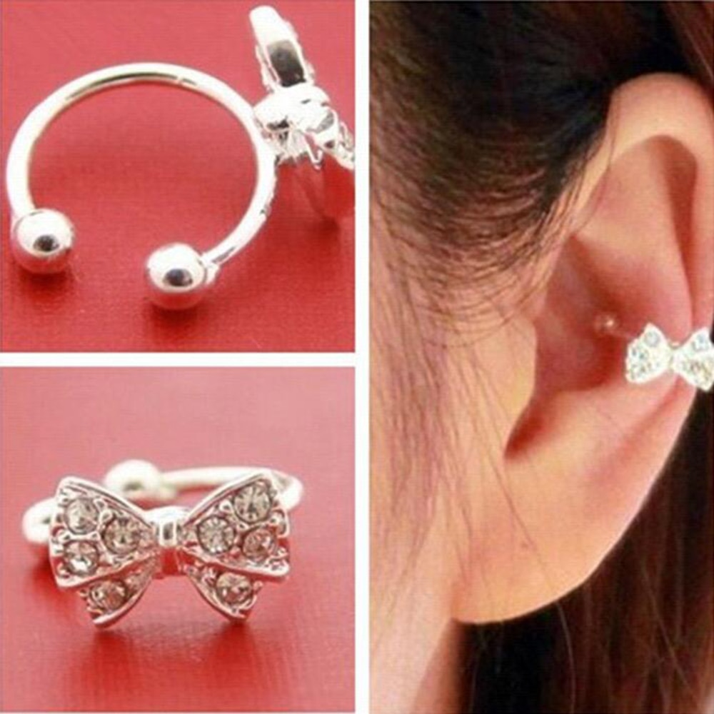 Vienkim 1 pc punk strass arco nó clipes de orelha manguito envoltório brinco brincos sem piercing cartilagem clip em brincos para meninas femininas