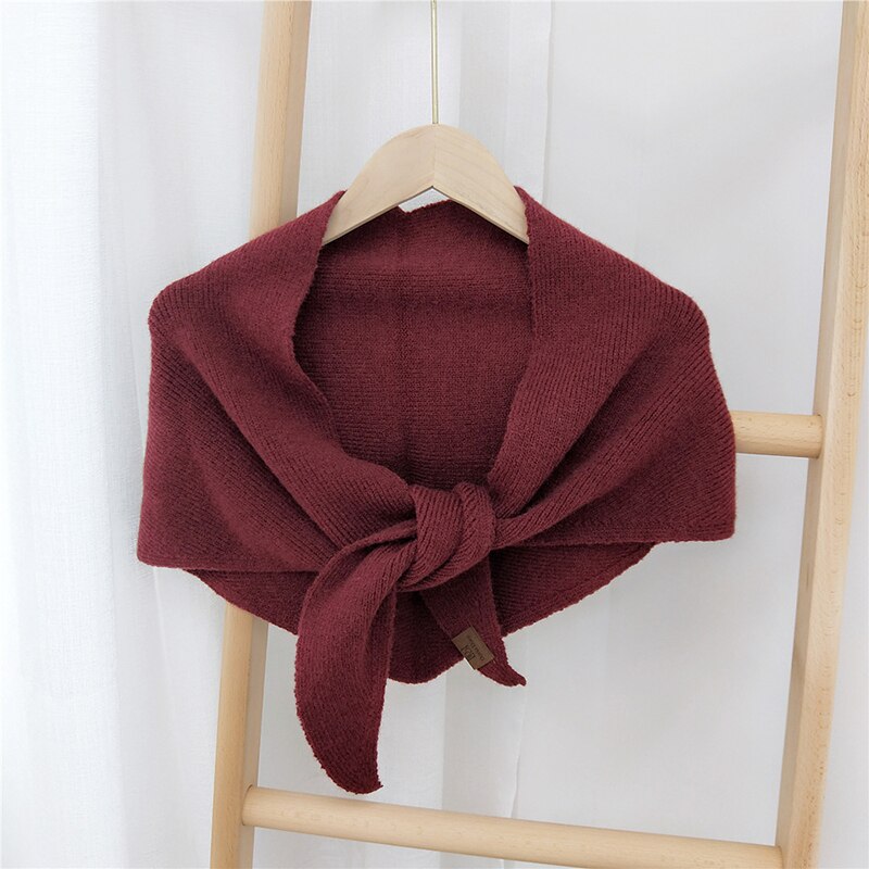 Women's Scarves Wool Knitted Triangle Scarf solid warm Autumn Winter Double-Sided Neckerchief wear Shawl wrap Neck Collar Scarf: Wine red