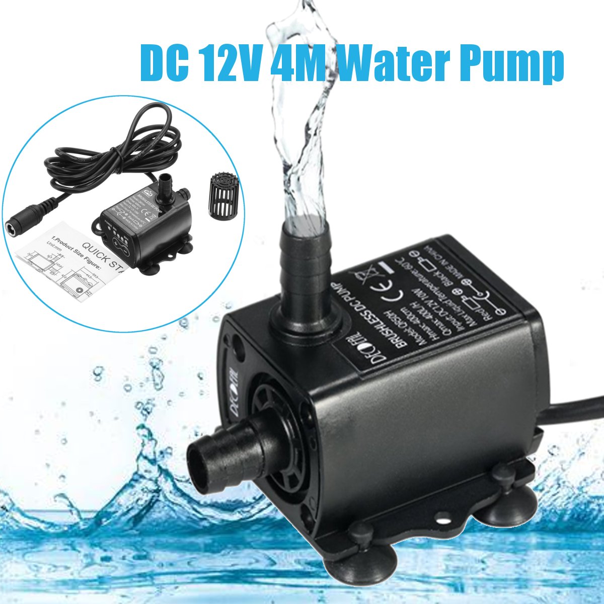 QR50H DC 12V 4M Water Pump 10W 400L/H Flow Rate Brushless Motor Submersible Pump