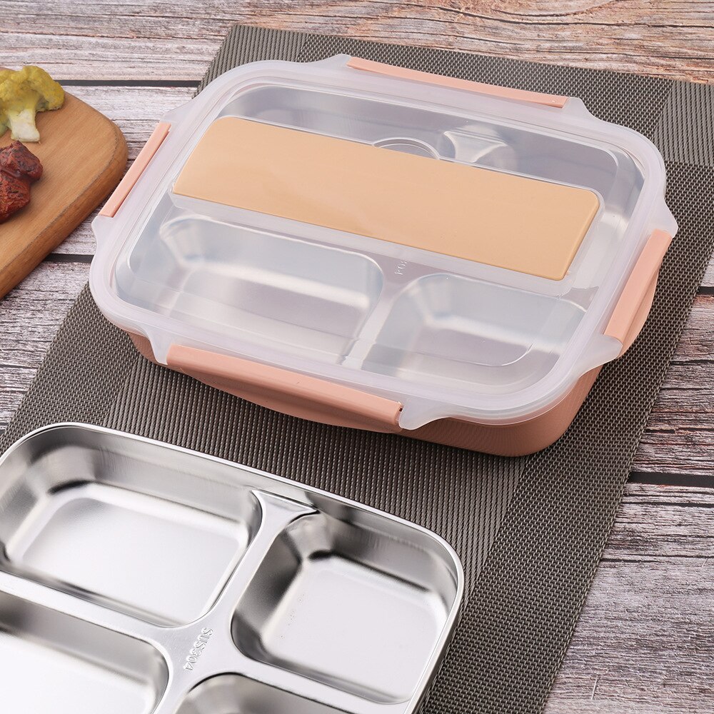 Leakproof Lunch Box Food Containers with Compartments 304 Stainless Steel Lunchbox Office School Kids Bento Box with Spoon
